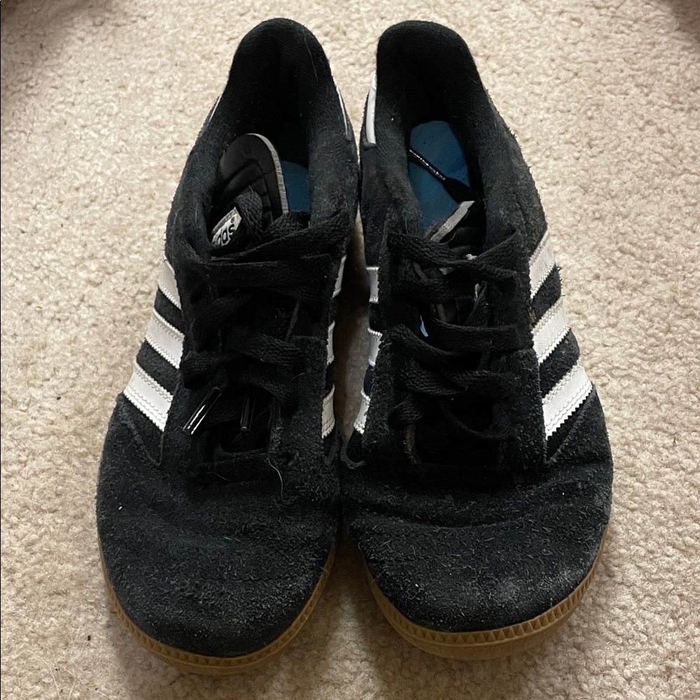 Adidas Black Suede Sneakers with White Stripes